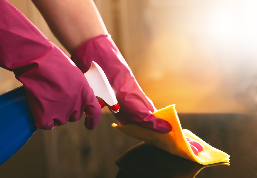 vínculo de empregada domestica - pessoa limpando mesa com um pano amarelo